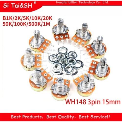 2pcs WH148 3pin 15mm B1K B2K B5K B10K B20K B50K B100K B250K B500K B1M Potentiometer 1K 2K 5K 10K 20K 50K 100K 250K 500K 1M