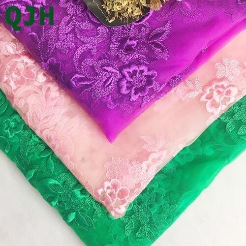 2018 High Quality Nigerian Lace Fabrics Polyester Silk Mesh Yarn Bottom Flowers Embroidery 3 Colors For Dress DIY Accessories
