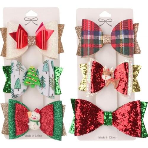 Ncmama 3Pcs/set Christmas Hair Bows For Girls Kids Halloween Hair Clips Hairpins Fashion Party Hair Accessories Headwear