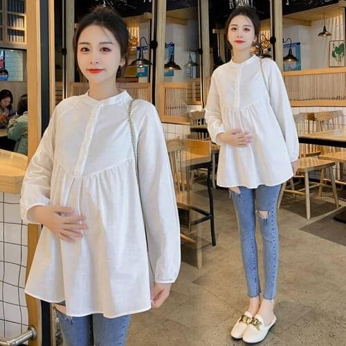 803# Maternity Clothes Spring Autumn Long Sleeves White Loose Blouse Tops Pregnant Women Pregnancy Clothes