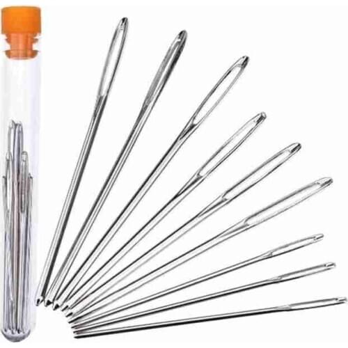 9/20pcs/set Stainless Steel Knitting Yarn Blunt Needles Knitting Needles For Sweater Coarse Knittings Sewing Tools