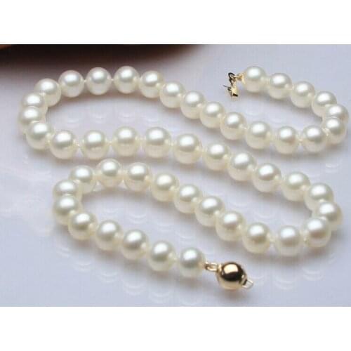 Noble women gift 17INCH GOLD CLASP HUGE genuine AAAA 9-10mm white cultured pearl necklace Noble style Natural Fine