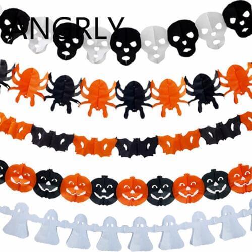 Halloween Site Layout Prop Paper Garland Pumpkin Skeleton Ghost Spider Bat Lahua Party Decorate Scene Layout