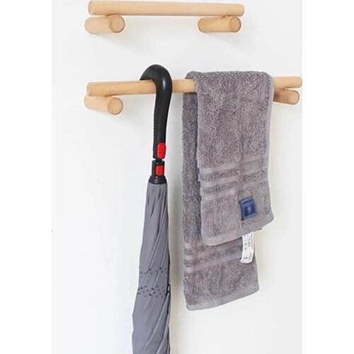Japanese style wood single-bar towel rack bathroom free perforation wall-mounted towel rack storage rack kitchen shelf