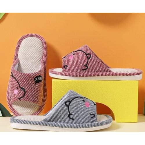 Children Slipper Linen Cotton autumn Cute Bear Flip Flops for Kids Boy Home Soft Sole Shoes Girls Anti-slip Kids House Slippers