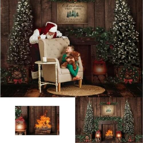 Indoor Wood Wallpaper Christmas Trees Backdrop Background Photo Studio Props Newborn Children Family Party Decor