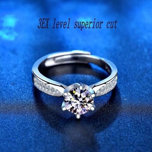 Jewelry 1 Carat Moissanite Ring Female 925 Sterling Silver Six-Claw Open Diamond Ring Custom Ring Rings For Women