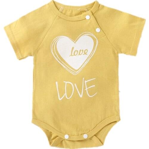 Summer Newborns Toddlers Boys Girls Rompers Short Sleeve Cartoon Animal Cotton Triangle Jumpsuit Yellow Color Baby Clothing