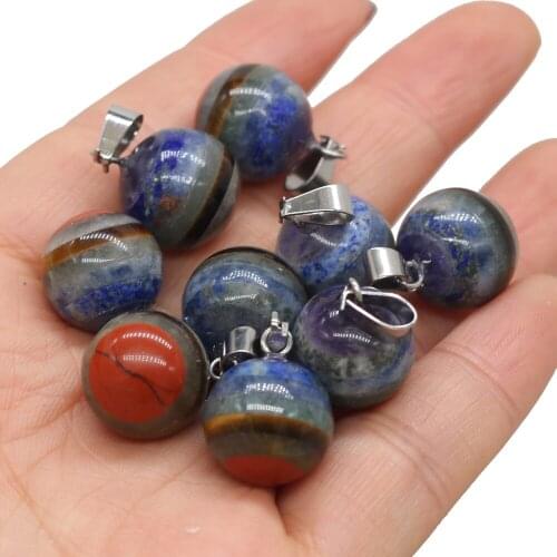 Natural Stone Pendant Round Shape Reiki Heal 7 Chakras Energy Crystal for Trendy Jewelry Making DIY Necklace Earrings