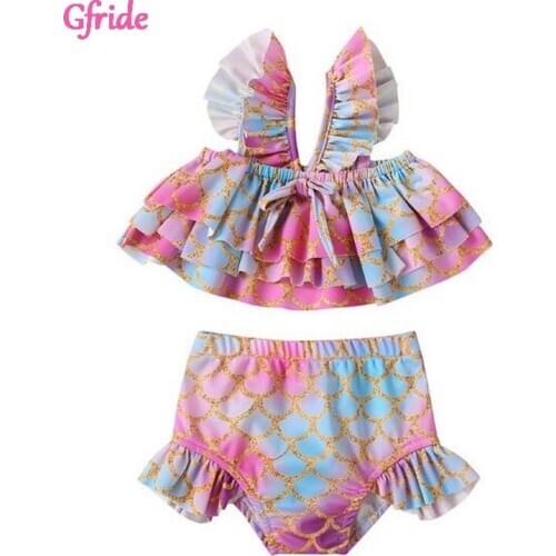 Newborn Infant Kid Baby Girl Mermaid Swimsuit Beach Costume Fly Sleeve Bathing Suit Costume Bikini Children Summer Clothes 1-5Yr
