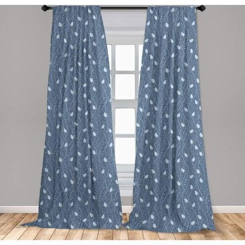 Leaves Window Curtain Branches Over Denim Background Contemporary Fashion Nature Mix Art Deco Lightweight Decorative