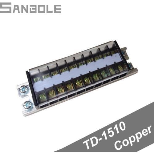 Copper TD-1510 15A/600V 10 positions Connection Dual Row Terminal Block DIN rail Connector Screw Barrier (4PCS)