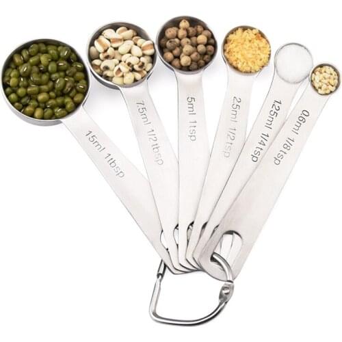 Multipurpose Food-grade Stainless Steel Measuring Spoon Coffee Powder Spice Measure Scoop 6pcs/set Kitchen Baking Tools
