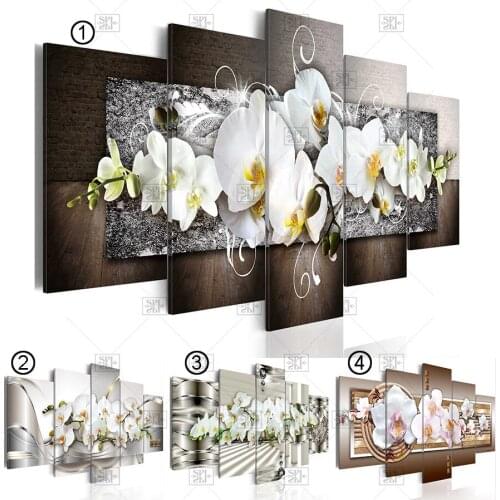 Fashion Art Canvas Painting 5 Pieces Abstract Diamond Orchid Flowers Posters Home Decoration Wall Art Picture For Living Room