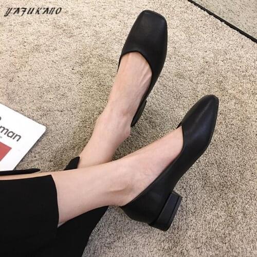 Fashion Square Low-Heel Work Single Shoes 2021 Simple Fashion Women Shoes Black Casual Ladies Pumps Retro Square Toe High Heels