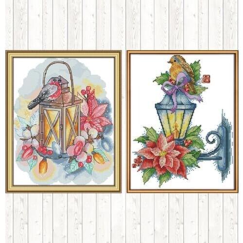 Bird and Lamp Animals Painting Cross Stitch Sets Counted Print on Canvas 14ct 11ct DMC Floss Embroidery Kit DIY Needlework Kits