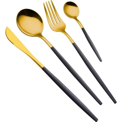 4Pcs/set Black Sliver Gold Cutlery Set 18/10 Stainless Steel Dinnerware Silverware Flatware Set Dinner Knife Fork Spoon