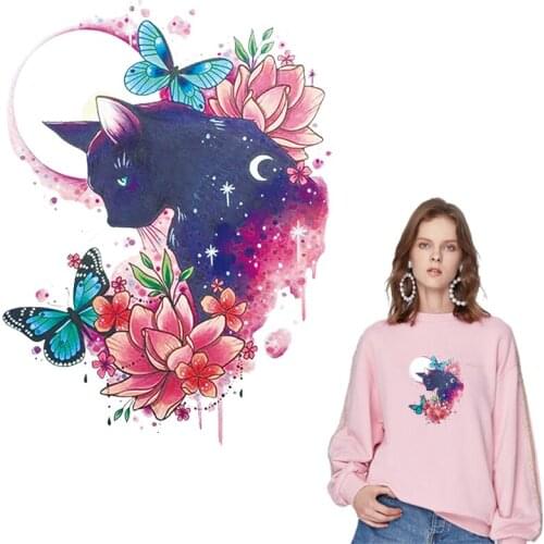 Prajna Cat Love Butterfly Stickers Transfers New Fashion Washable Diy Heat Transfer T-Shirt Jeans Decoration Iron On Patch