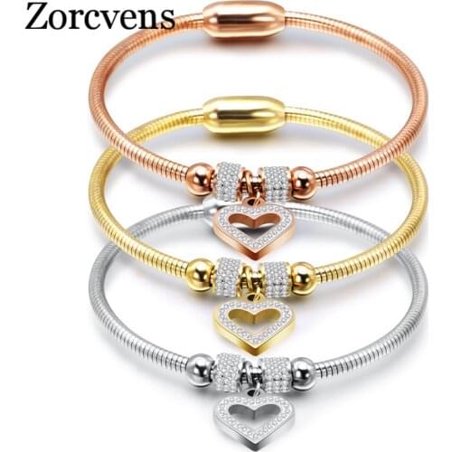 ZORCVENS 2021 New Heart Charm Bracelets For Women Gold Silver Color Zircon Bracelet&Bangle Jewelry Europe American Style Jewelry