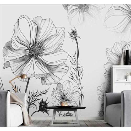 Custom wallpaper modern minimalist hand drawn sketch flower TV background wall-high-end waterproof material