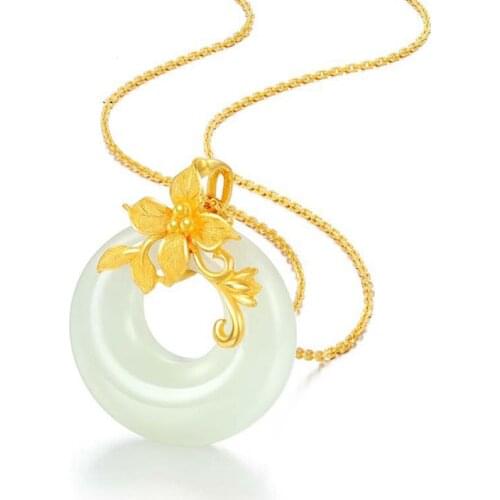 Chalcedony Donuts Pendant Necklace Charm Jewelry Imitation Hetian Copper Natural Carved Amulet Gifts for Women