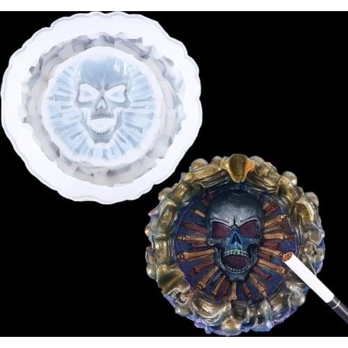 Q39C Skull Ashtray Epoxy Resin Mold Cigarette Holder Silicone Mould DIY Crafts Jewelry Soap Plaster Casting Tool
