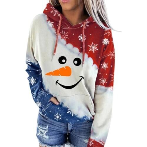 2020 Christmas Sweatshirt Womens Autumn Pullover Cartoon Snowman Printed Long Sleeve Tie-Dye Hoodie Winter Sudaderas Para Mujer