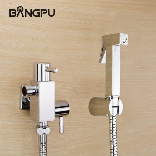 BANGPU Handheld Bidet Sprayer Set Brass Bidet Faucet Wall Mounted Bathroom Toilet Bidet Sprayer Kit Hand Bidet Faucet Chrome