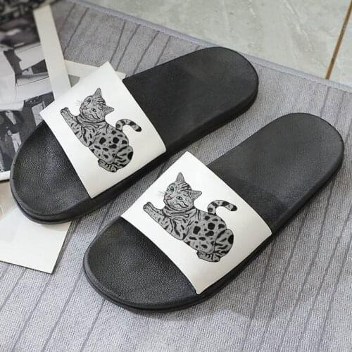 Sandals For Women 2021 Home Slippers Bathroom Soft Sole Flip Flops Cute Grey Cat Pattern Ladies Beach Flat Non-slip Slides