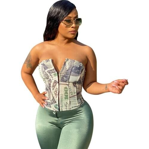 Sexy Print Strapless Women Tank Top Sleeveless Skinny Women Shirt Party Night Clubwear Clothes For Women