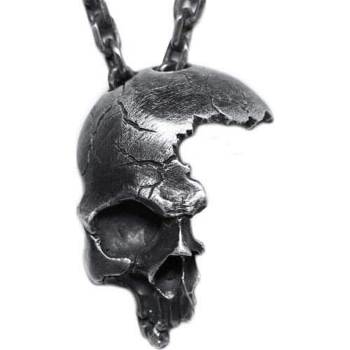 Biker Rock Punk Bijoux Broken Damaged Demi Visage Crâne Collier Hommes