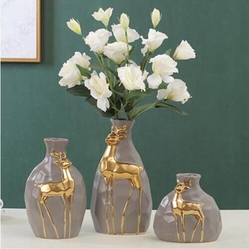 Modern deer carved ceramic vase, home office restaurant and bar desktop decorations, wedding Christmas decoration gifts