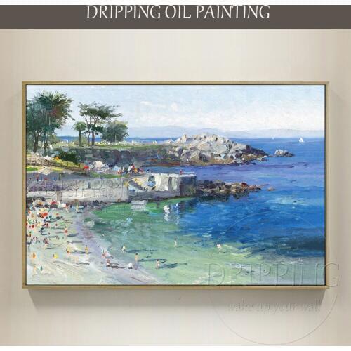 Excellent Artist Hand-painted High Quality Impressionist Pacific Grove Asian Oil Painting on Canvas Beach Landscape Oil Painting