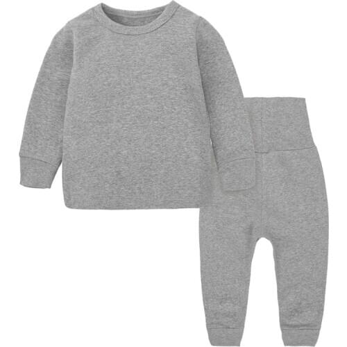 Spring Autumn Childrens Home Clothes Thick Section Brushed Boys And Girls Baby Belly Protection Suit Long-sleeved Trousers