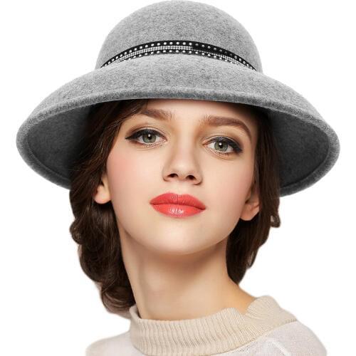 Spring Fedoras Hat Ladies French Vintage Wool Fedora Cap Women Metal Rivet Decorative Band Party Hats Church Elegant Caps H7237