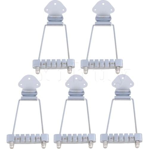 Yibuy Chrome 6 String Trapeze Tailpiece Bridge for Electric Guitar 3 Hole Mounting Plate Pack of 5