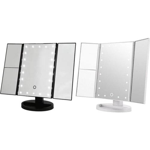 Trifold Makeup Mirror Portable LED Foldable Mirror USB Desktop Makeup Mirror Beauty Mirror Smart Contact