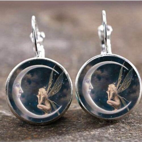 2021 New Fashion Angel Starry Sky Pattern Drop Earrings for Women Girls Little Fairy Glass Ball Pendant Earrings Korean Earrings