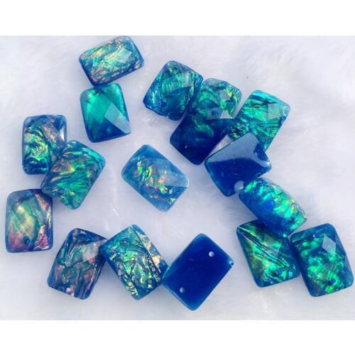 30pcs 10*14mm Rectangle Sew-on Resin Crystal AB Flat Back Rhinestone Beads Stone For DIY Crafts 2 holes buttons -Y621