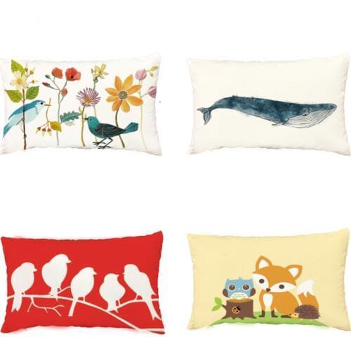 30x50cm Cartoon Birds Cushion Cover Fox Magpie Narwhal Rectangle Pillowcase Waist Home Bed Office Couch Decoration Throw Pillows