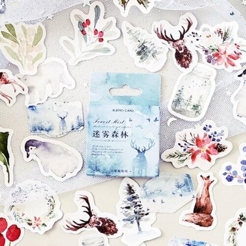 46pcs/box Kawaii Foggy Forest Small animals Diary Handmade Paper Label Sealing DIY Decorative Stickers Stationery