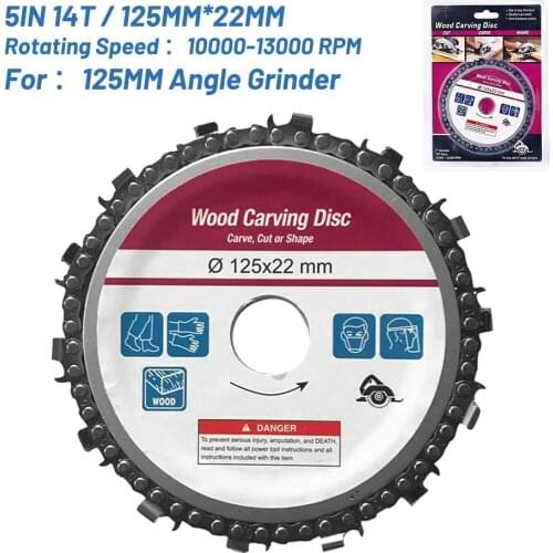 5IN 14T Grinder Chainsaw Disc 14-Teeth Steel Chainsaw Blade Wood Carving Woodworking Chain Disc Saw Blade Tool
