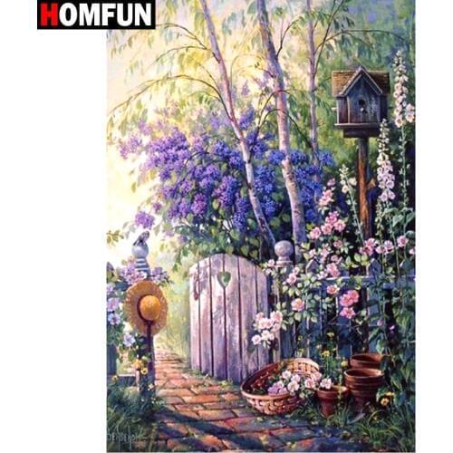 HOMFUN Art 5D Diy Diamond Painting "Garden scenery Landscape" Diamond Pictures Cross Stitch 3D Rhinestone Embroidery Home Decor