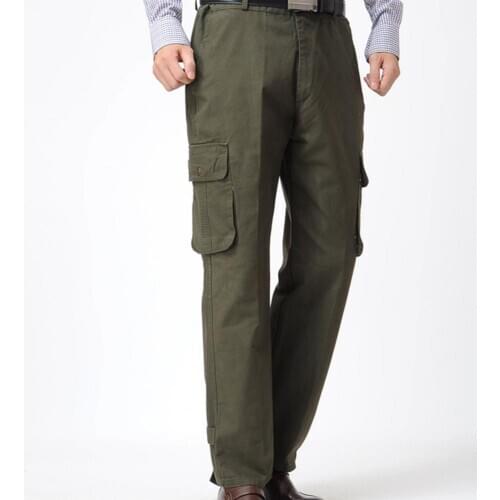 Pants Men Casual Pockets Button Zipper Long Straight Cargo Pants Outdoor Trousers