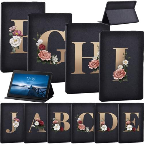 Tablet Case for Lenovo Tab E10 10.1 Inch / Tab M10 10.1 Inch PU Leather Stand Cover Gold Letter Series Print Pattern Case