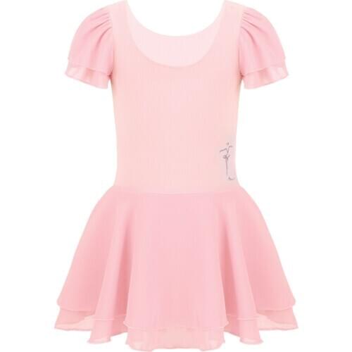 Children Short Sleeve Tulle Tutu Ballet Dance Leotard Gymnastics Leotard Jumpsuit Kids Girls Dress for Performance Dancewear