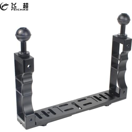 FEICHAO Dual Handle Aluminum Alloy Underwater Camera Housing Tray Stabilizer FlashLight Support Diving Photograph Accessories