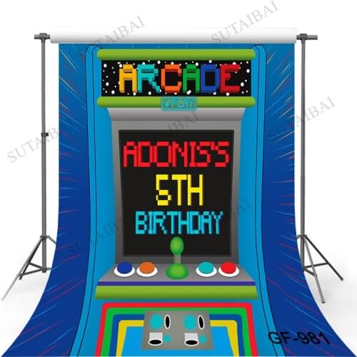 Baby Shower Arcrde Blue Red Background Retro Cartoon Game Console Birthday Customized Photo Background Photographic Backdrop