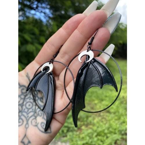 Gothic Vampire Demon Black Bat Wings Hoop Earrings Mysterious Witchy Jewelry New Fashion 2021 Trend Dangle Gift for Women