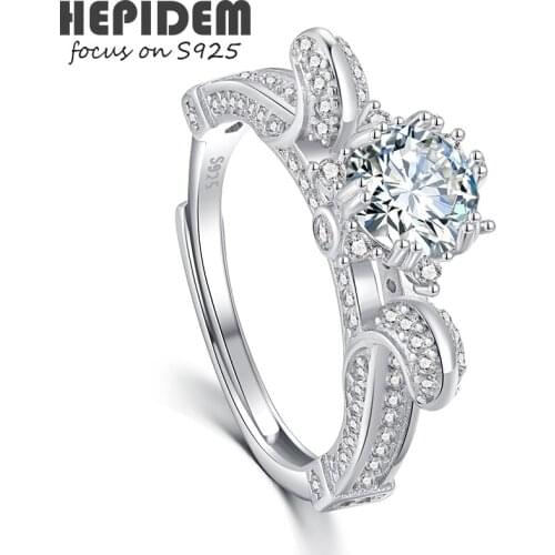 HEPIDEM 100% 1ct 6.5mm D Moissanite 925 Sterling Silver Rings 2022 New Diamond Test Passed Jewelry Women S925 Wedding Gift 1566